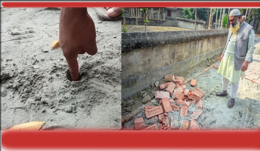 মণিরাপুরে রাস্তার সলিংয়ে নিম্নমানের ইট, পরিদর্শনে ক্ষুব্ধ পিআইও